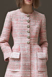 Pink Tweed A Line Work Dress with Long Sleeves
