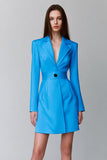 Notched Lapel Bodycon Blue Work Dress with Belt