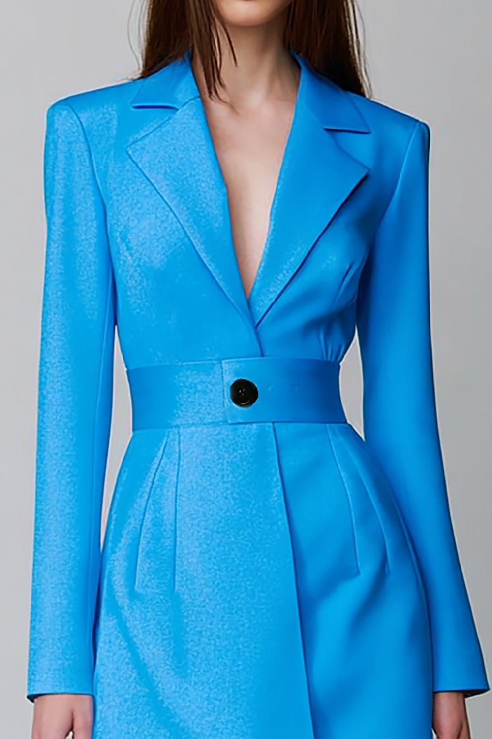 Notched Lapel Bodycon Blue Work Dress with Belt