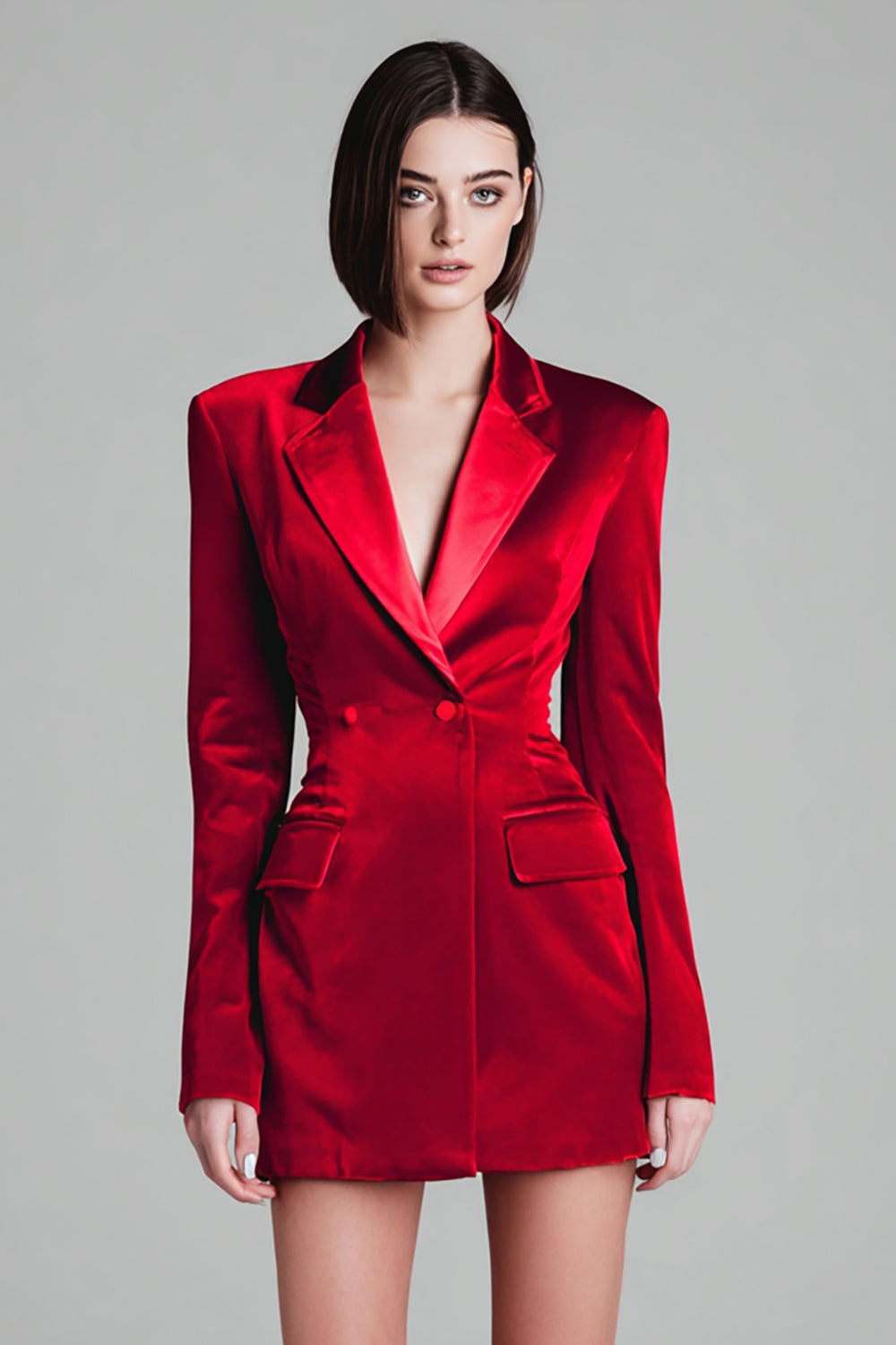 Velvet Red Notched Lapel Bodycon Work Dress