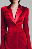 Velvet Red Notched Lapel Bodycon Work Dress