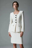 2 Piece Long Sleeve Bodycon Ivory Work Dress