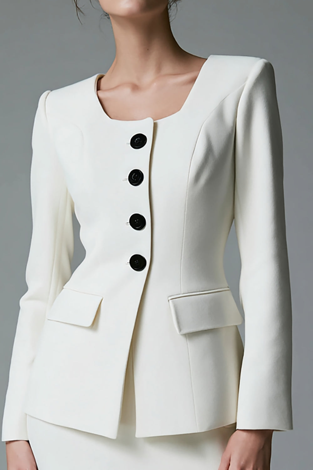 2 Piece Long Sleeve Bodycon Ivory Work Dress