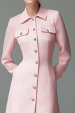 Pink A Line Lapel Neck Long Sleeve Midi Work Dress