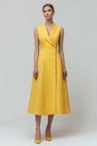 Yellow A Line V-Neck Midi Work Dress
