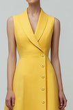 Yellow A Line V-Neck Midi Work Dress