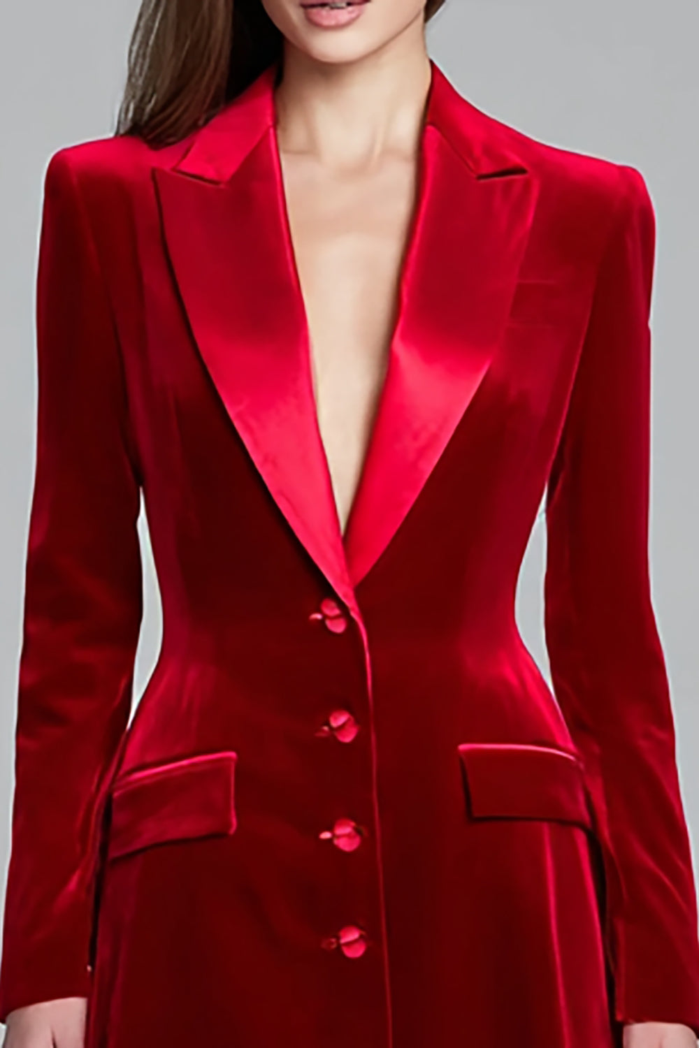 Velvet Burgundy Peak Lapel A Line Work Dress