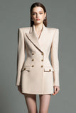 Champagne Long Sleeve Peak Lapel Work Dress