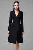 Black A Line Peak Lapel Midi Work Dress