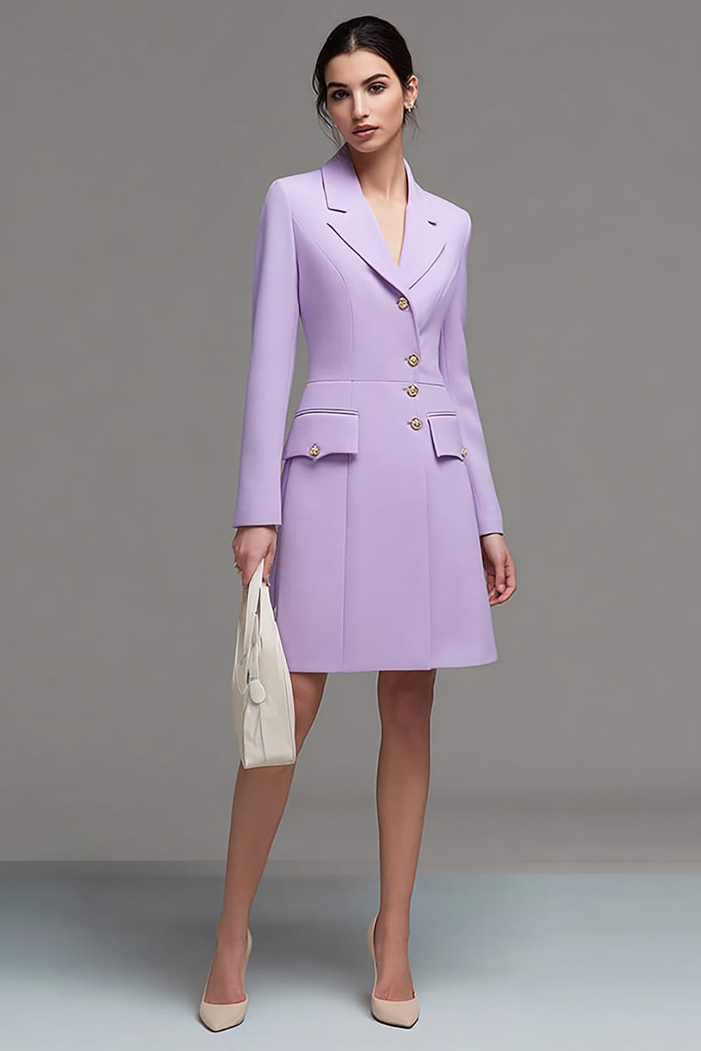 Long Sleeve Lilac A Line Work Dress