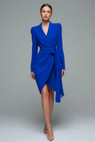 Royal Blue V Neck Bodycon Work Dress with Sash