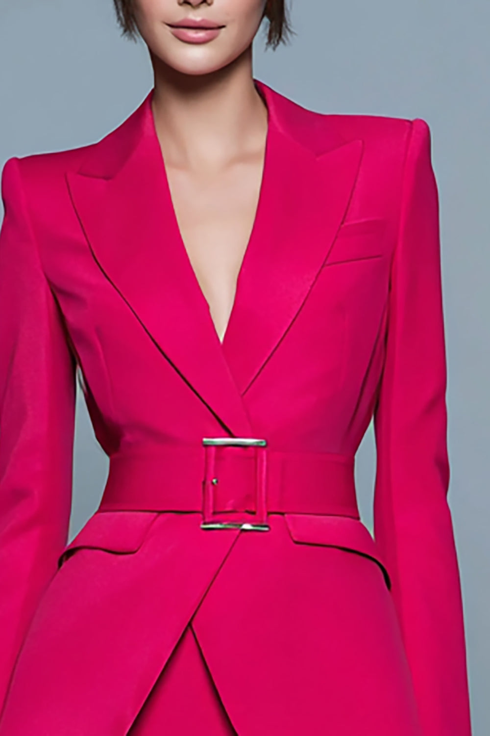 Fuchsia 2 Piece Long Sleeve Work Dress with Belt