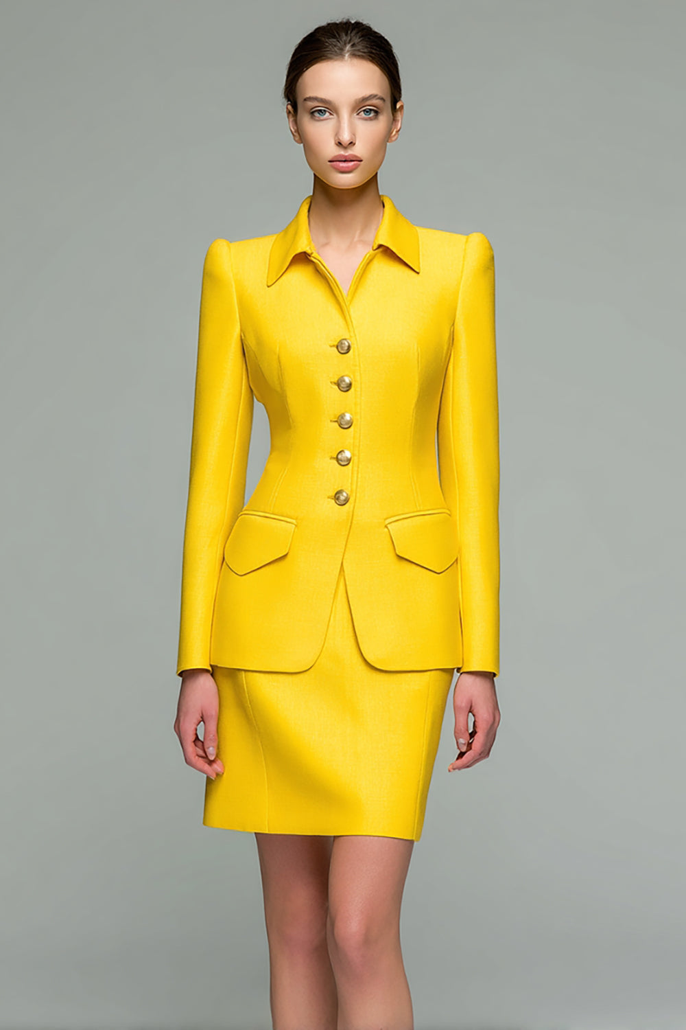 Yellow 2 Piece Long Sleeve Work Dress