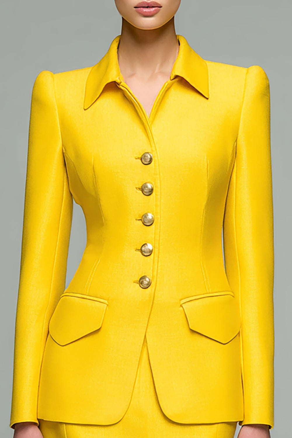 Yellow 2 Piece Long Sleeve Work Dress