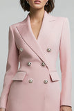 Peak Lapel Pink Double Breasted Long Sleeve Work Dress