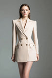 Champagne Peak Lapel Double Breasted Long Sleeve Work Dress