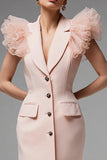 Tight Pink Ruffled Sleeve Work Dress