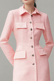 Pink Lapel Neck Long Sleeve Sheath Work Dress