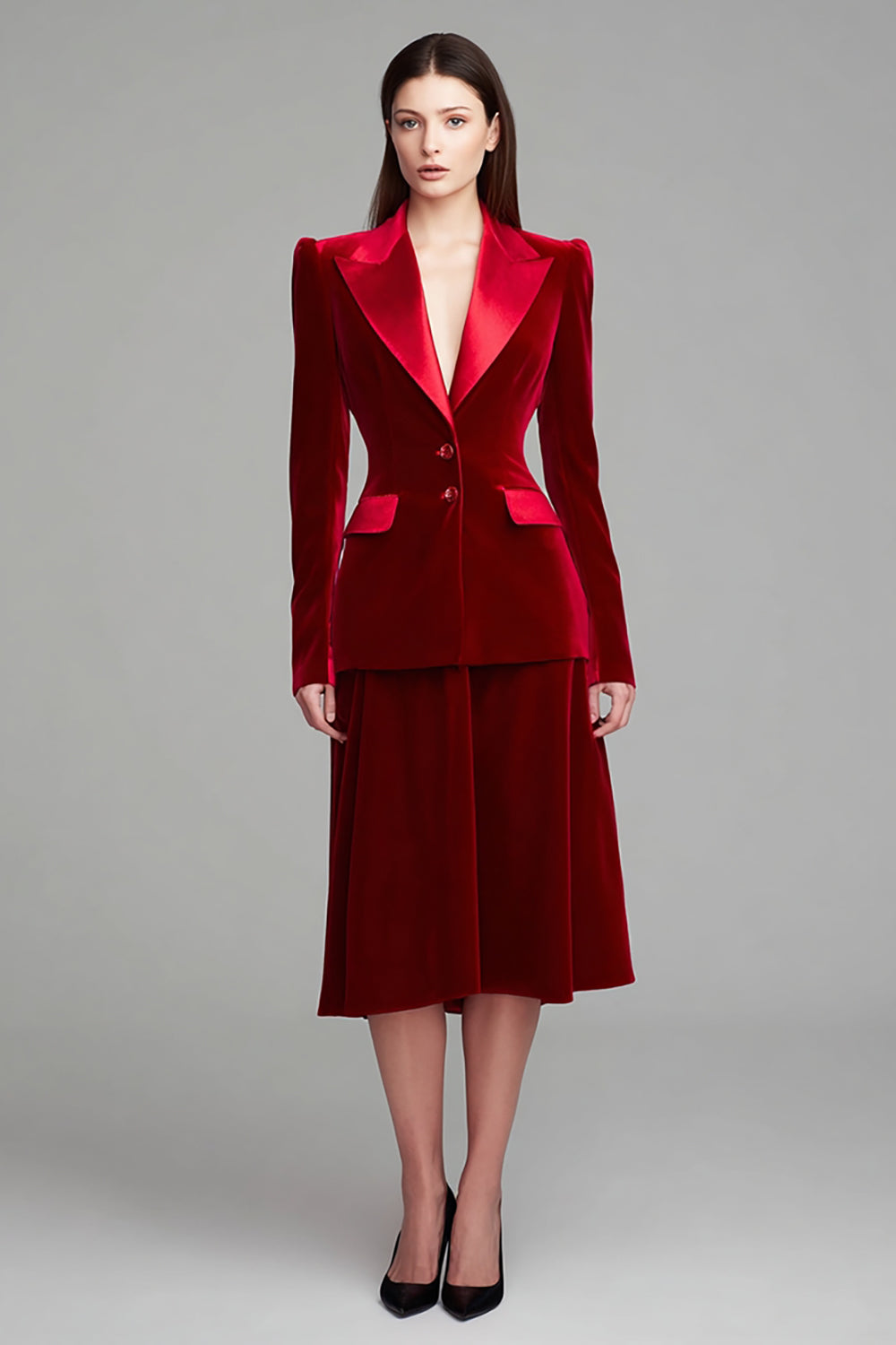 2-Piece Velvet Burgundy Work Dress