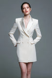 Ivory Peak Lapel Double Breasted Mini Work Dress