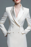 Ivory Peak Lapel Double Breasted Mini Work Dress
