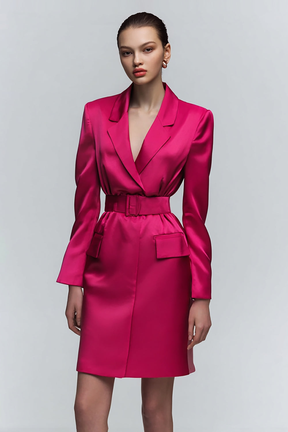 Fuchsia Long Sleeve Work Dress with Belt