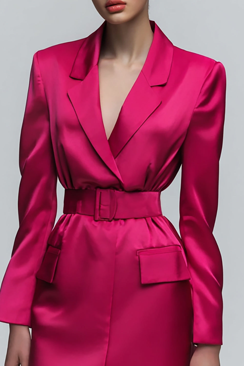 Fuchsia Long Sleeve Work Dress with Belt