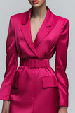 Fuchsia Long Sleeve Work Dress with Belt