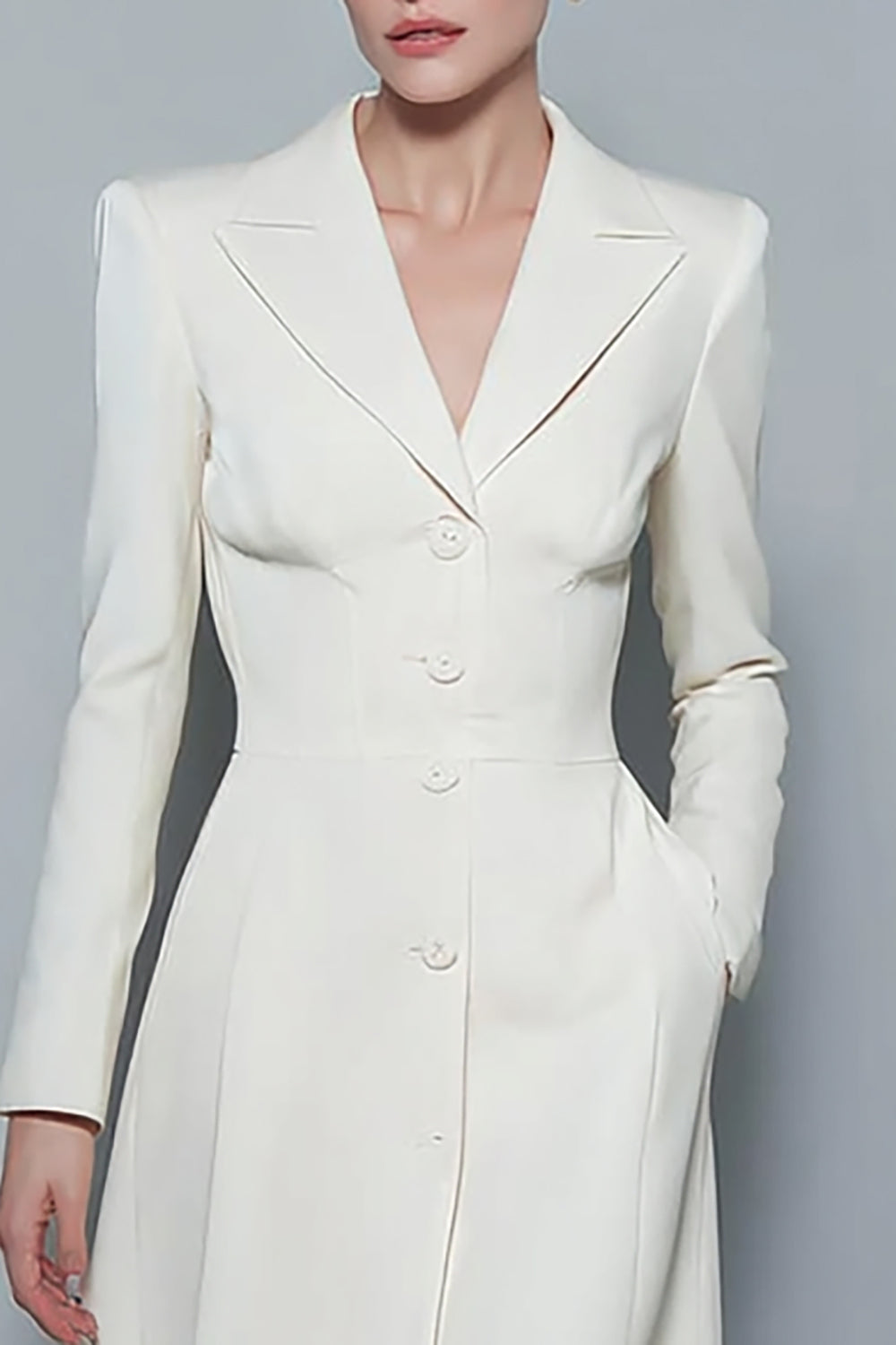 Ivory Peak Lapel Long Sleeve A Line Work Dress