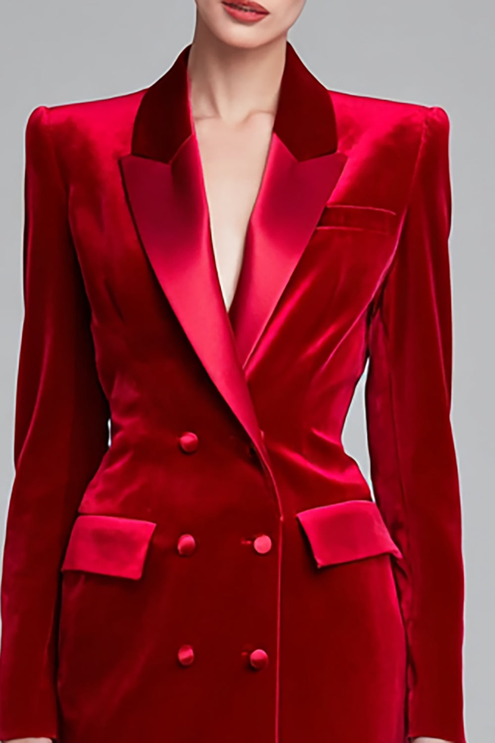 Velvet Red Peak Lapel Pencil Work Dress
