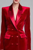 Velvet Red Peak Lapel Pencil Work Dress