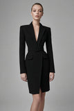 Black Pencil Long Sleeve Work Dress with Belt