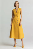 Yellow V Neck A Line Midi Work Dress