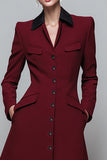 Dark Red A Line Single Breasted Work Dress