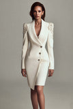 Ivory Pencil Beaded Shawl Lapel Work Dress