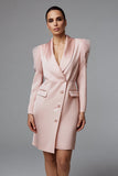Pink Shawl Lapel Single Breasted Work Dress