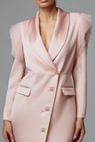 Pink Shawl Lapel Single Breasted Work Dress