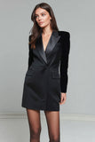 Black Peak Lapel Long Sleeve Work Dress with Belt