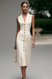 Sheath V-Neck Ivory Midi Work Dress