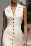 Sheath V-Neck Ivory Midi Work Dress