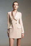 Champagne Shawl Lapel Mini Work Dress
