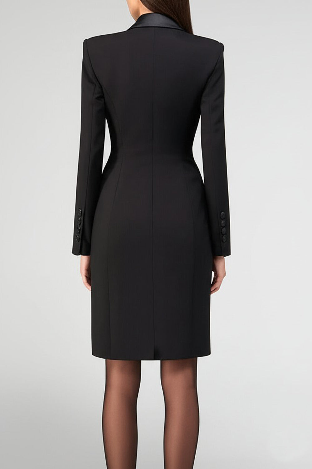 Black Double Breasted Long Sleeve Pencil Work Dress