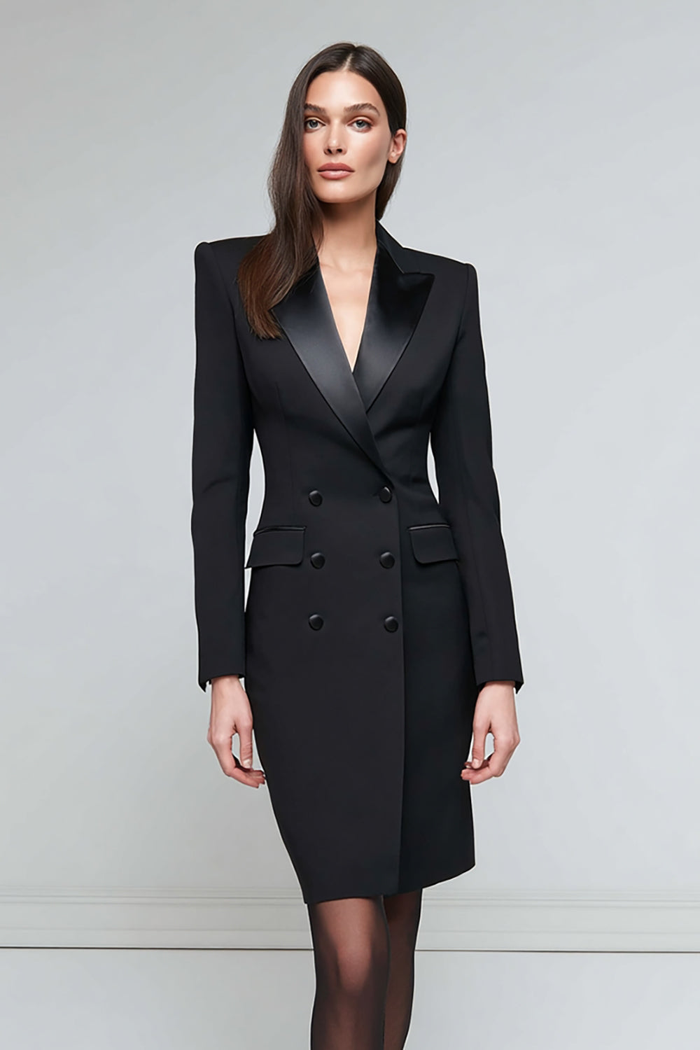 Black Double Breasted Long Sleeve Pencil Work Dress
