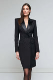 Black Double Breasted Long Sleeve Pencil Work Dress