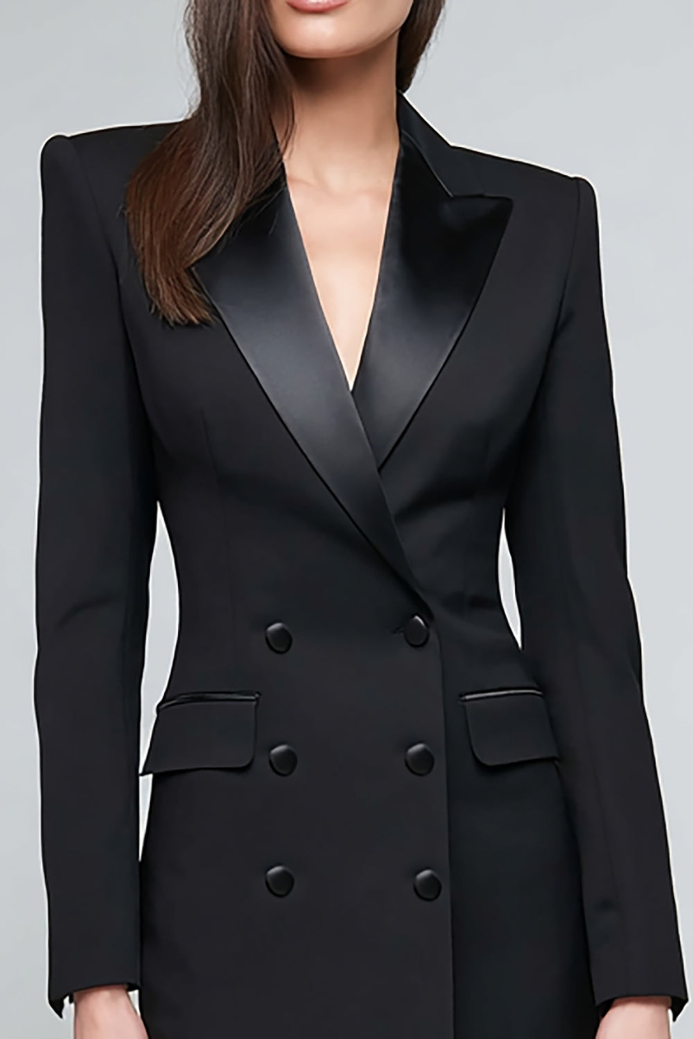 Black Double Breasted Long Sleeve Pencil Work Dress