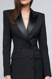 Black Double Breasted Long Sleeve Pencil Work Dress