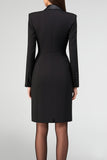 Black Double Breasted Long Sleeve Pencil Work Dress