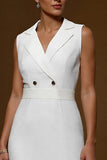 Mermaid Ivory Sleeveless Notched Lapel Work Dress