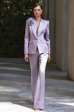 Lilac 2-Piece Peak Lapel Business Suit with 3D Flower