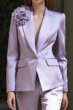 Lilac 2-Piece Peak Lapel Business Suit with 3D Flower